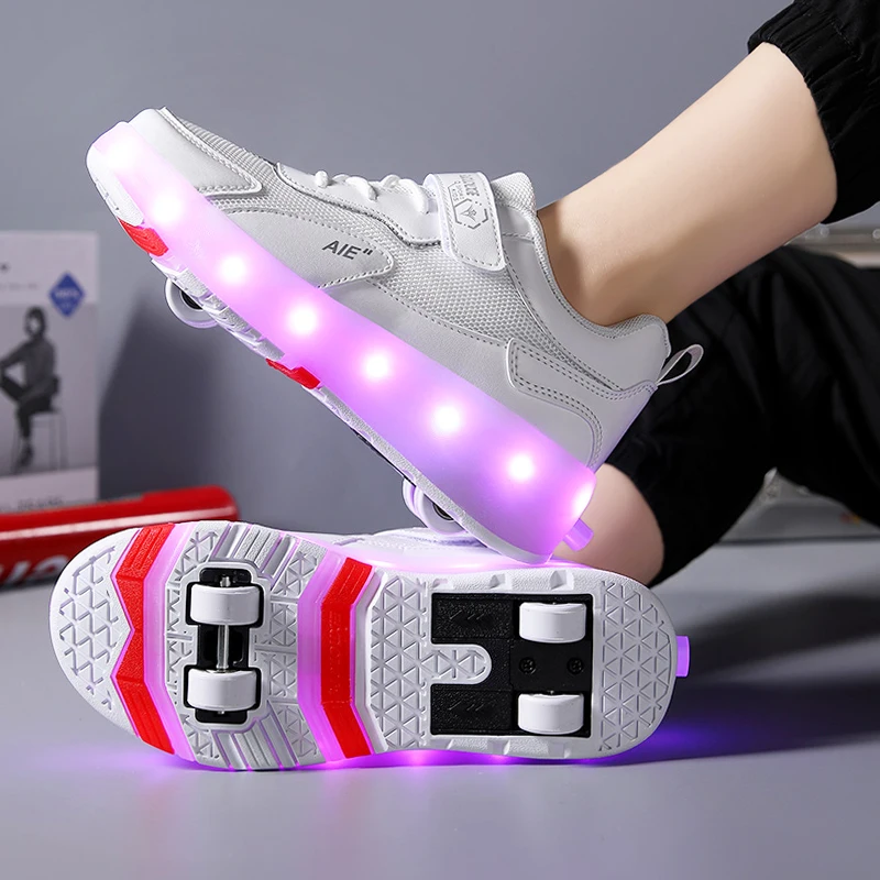 Hisengroller Shoes For Kids Roller Skate Shoes For Boys Girls Lighted Skateboarding Shoes Outdoor Parkour Shoes With Wheels Skating Shoes For Children S Sports Walking 10 5uk Child To 6uk