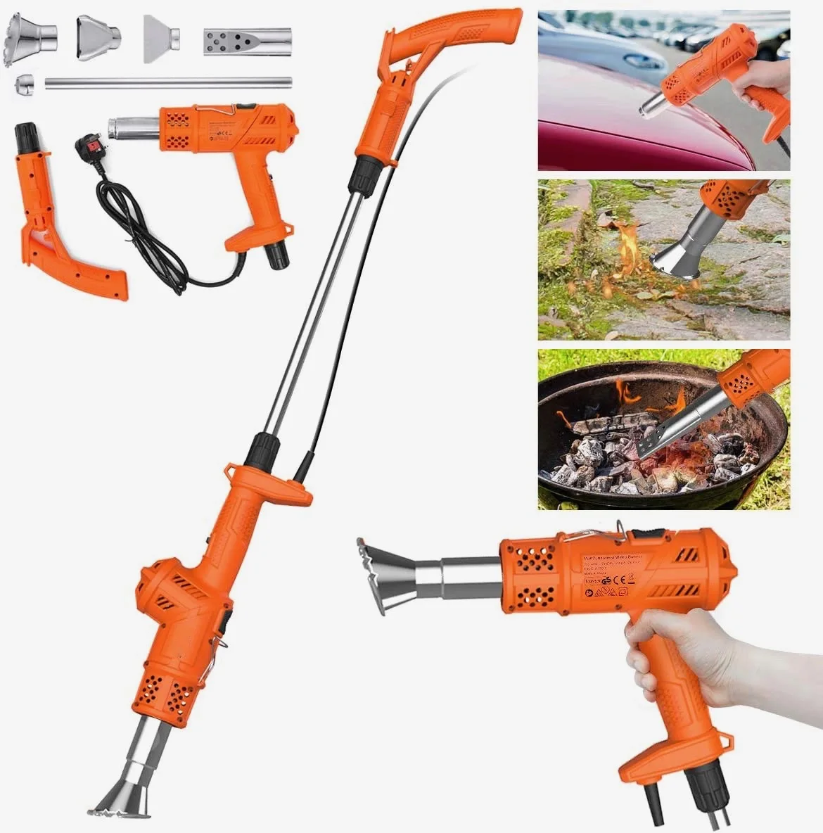 

1500W 3 in1 Electric Weed Torch,Adjustable Temperature Burner Torch Flame with Long Arm and Heat Dissipation Holes+5pcs Nozzles