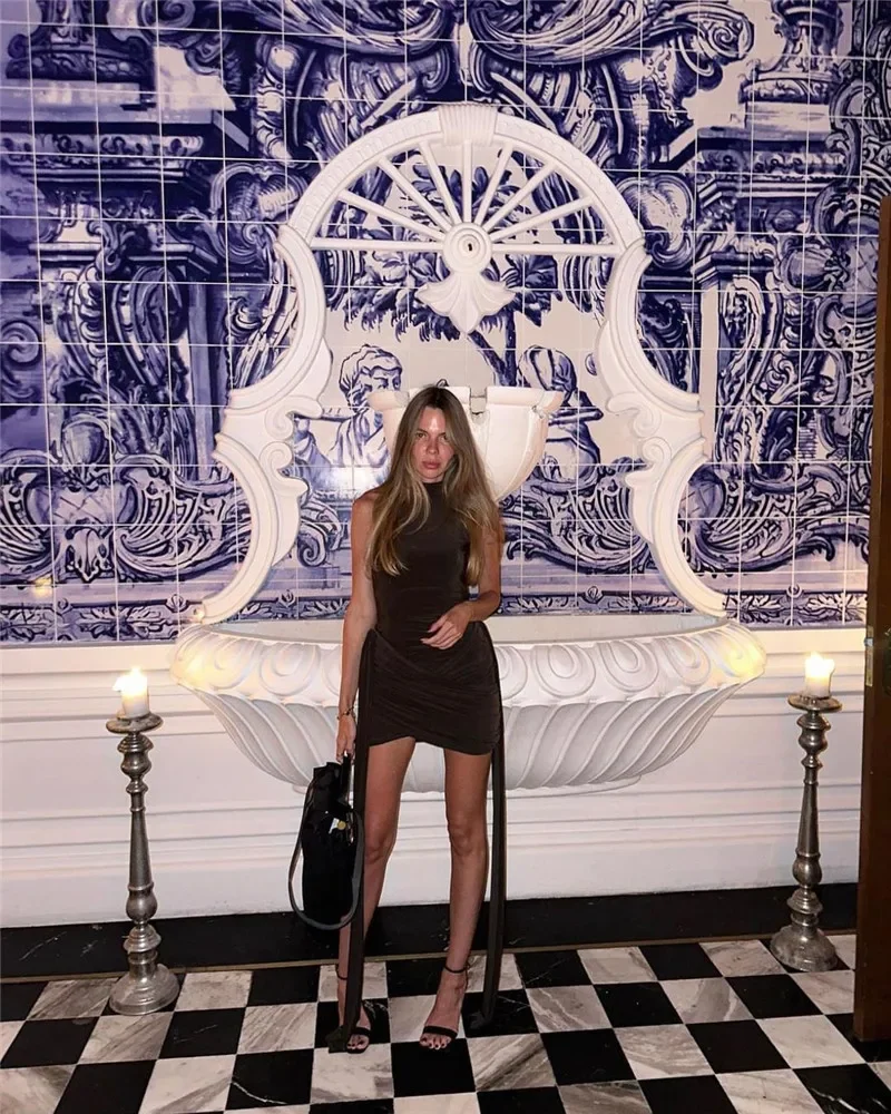 Sexy Sleeveless Patchwork Mini Dress Female Solid Skinny Pleated Fashion High Waist Casual Dress For Women Party Dress New