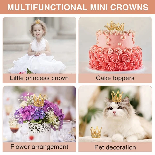 4 PCS Crown Cake Topper, Gold Mini Crown for Cake Topper Flower  Arrangements Bouquet, Crystal Pearl Vintage Tiara Small Baby Princess Crown  for