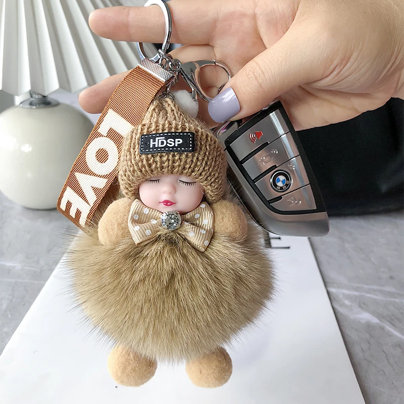 

MPPM Sleeping Baby Keychain Cute Fluffy Plush Doll Keychains Women Girl Bags Keyrings Cars Key Ring Gift Charming Decoration