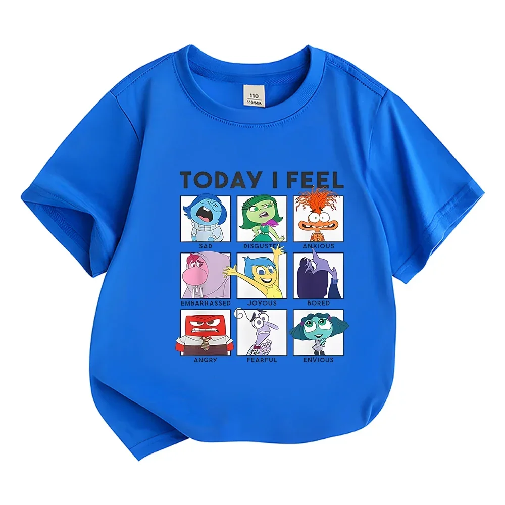 Today I Feel Inside Out 2 T-Shirts Kids Full of Emotions Mental Health Cotton Short Sleeve for Boys/Girls Cartoon Anime Tees 5