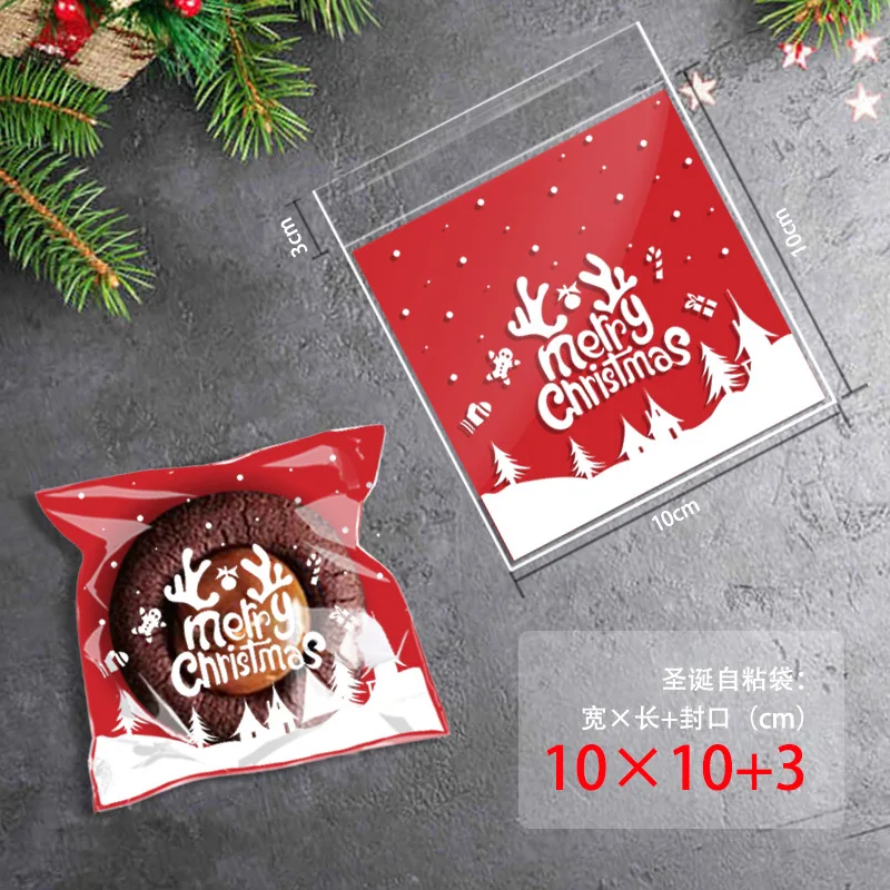 100 stücke Weihnachten Süßigkeiten Cookie Taschen Selbstklebende Süßigkeiten Zellophan Taschen Weihnachten Party Dekoration Navidad Geschenk Verpackung Tasche Liefert – Detail 2