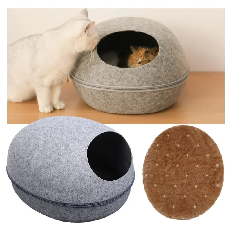 Cats bed artificial felt house for cats sleeping bag with nest pillow