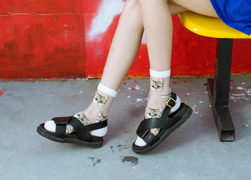3 Pairs = 6 Stück Kühle Transparente Nette Katze Frauen Socken Atmungsaktive Damen Sommer Dünne Kawaii Seide Socken Für Frauen dropshipping – Detail 16