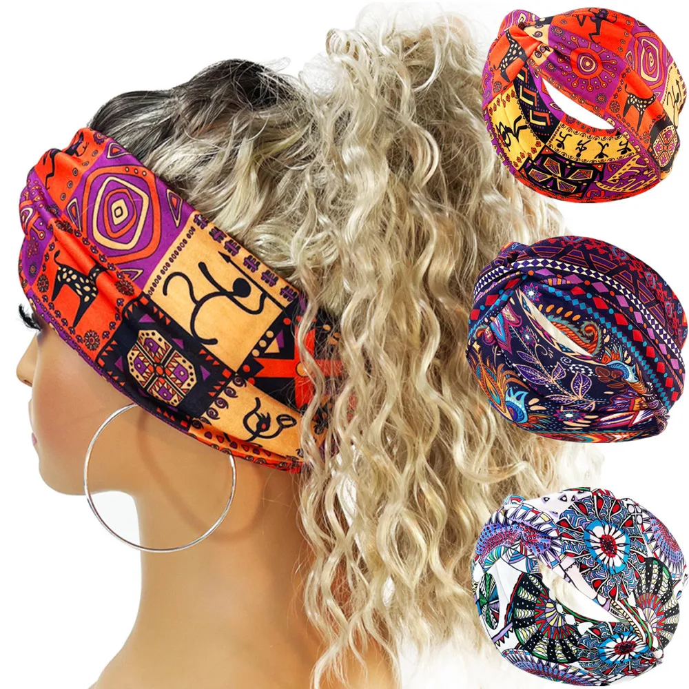 

Ethnic Sport Yoga Elastic Hairbands Printed Headband Women Girls Scrunchie Headwrap Hair Head Bands Turban Accessories Headdress