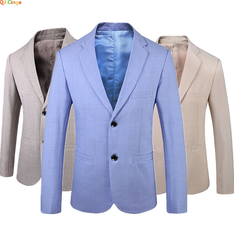 Sky Blue Suit Jacket Men's, Spring / Autumn Men Business Casual Coat, Male Beige Blazer Menteau cal&ccedil;a