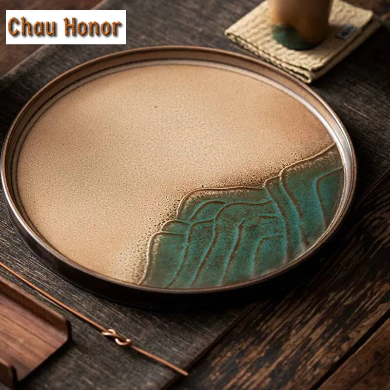 Japanese Coarse Pottery Distant Hills Tea Tray Dessert Candy Tray Coffee Storage Board Teapot Dishes For Serving For Teaware