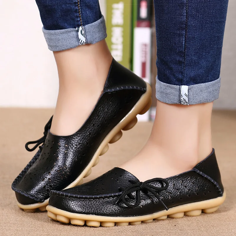 Women Shoes Women Flats Breathable Leather Loafers Slip On Moccasins
