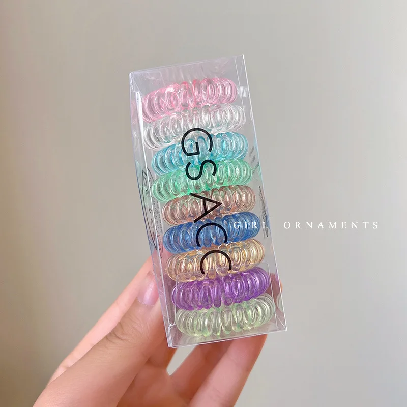 Spiral No-Crease Hair Tie Set - 9 Elastic Coil Scrunchies