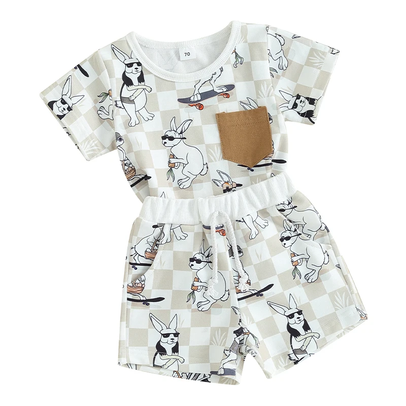 

Newborn Toddler Baby Boy Easter Outfit Funny Rabbit Bunny Short Sleeve Shirt Shorts Set Cute Infant Summer Clothes