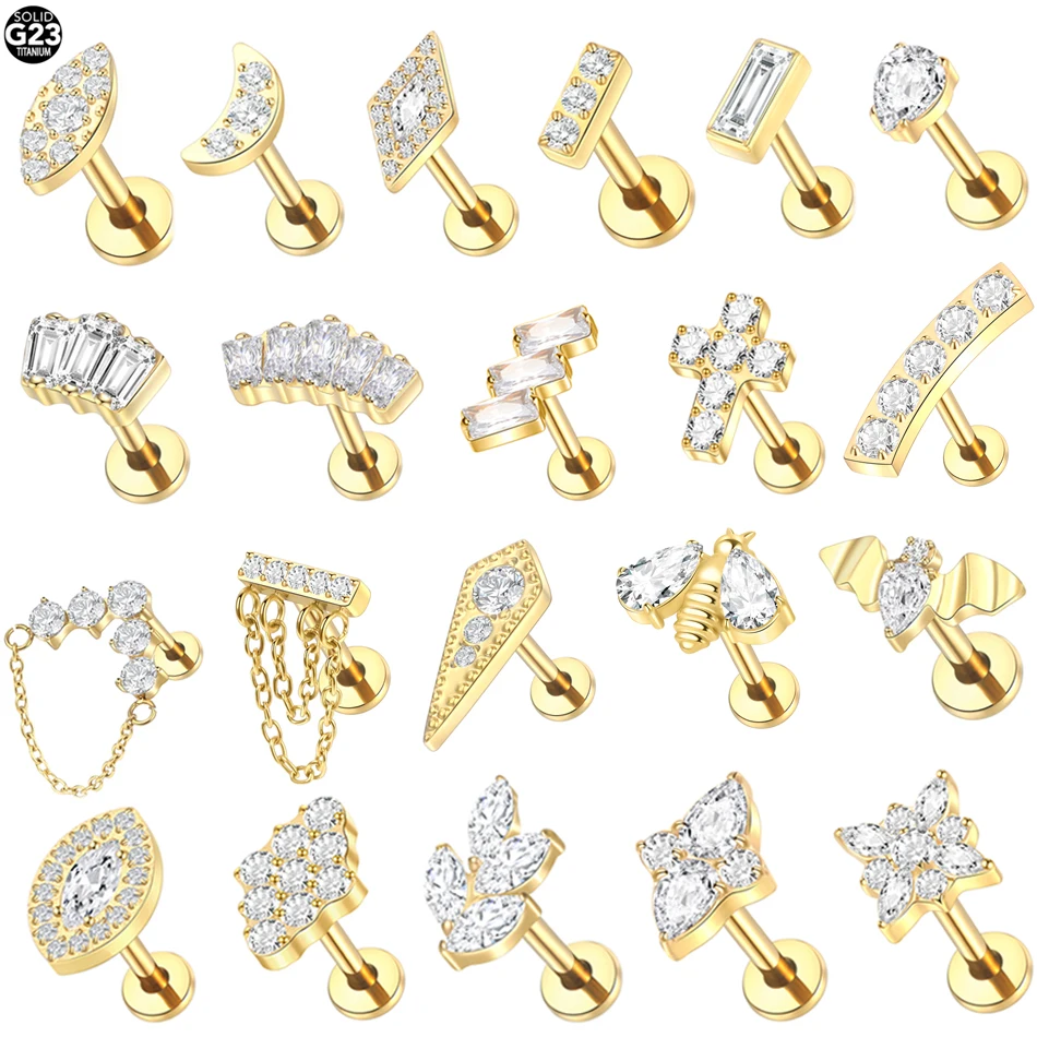 

1Pc G23 Titanium Cz Crystal Ear Cartilage Tragus Helix Daith Piercing Internal Thread Lip Stud Labret Piercing Body Jewelry 16G
