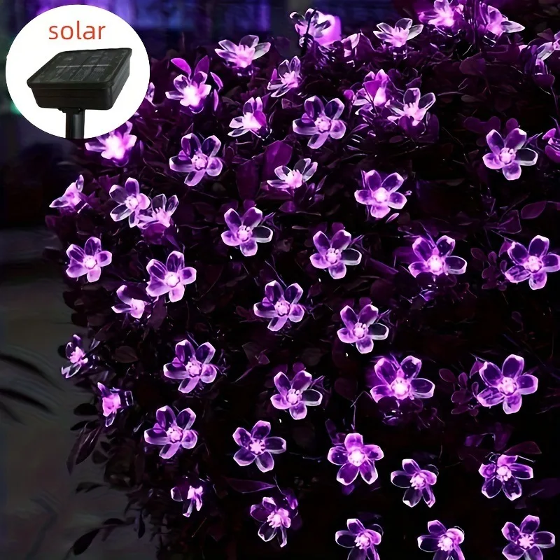 Solar-Powered Cherry Blossom String Lights - Outdoor Decorative Garland for Gardens, Patios, and Parties