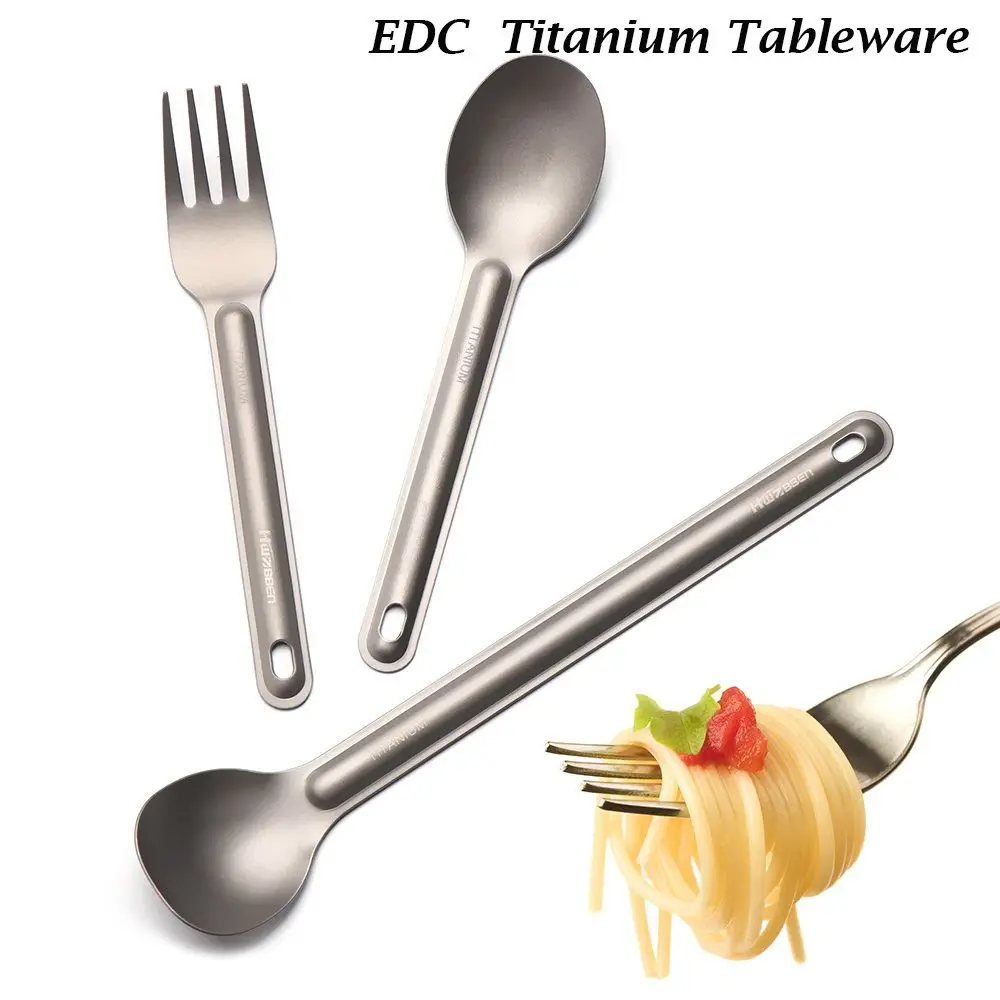 EDC Camping Tool Environmental New Pure Cutlery Fork Titanium Cookware Outdoor Picnic Accessories Long Handle Spoon