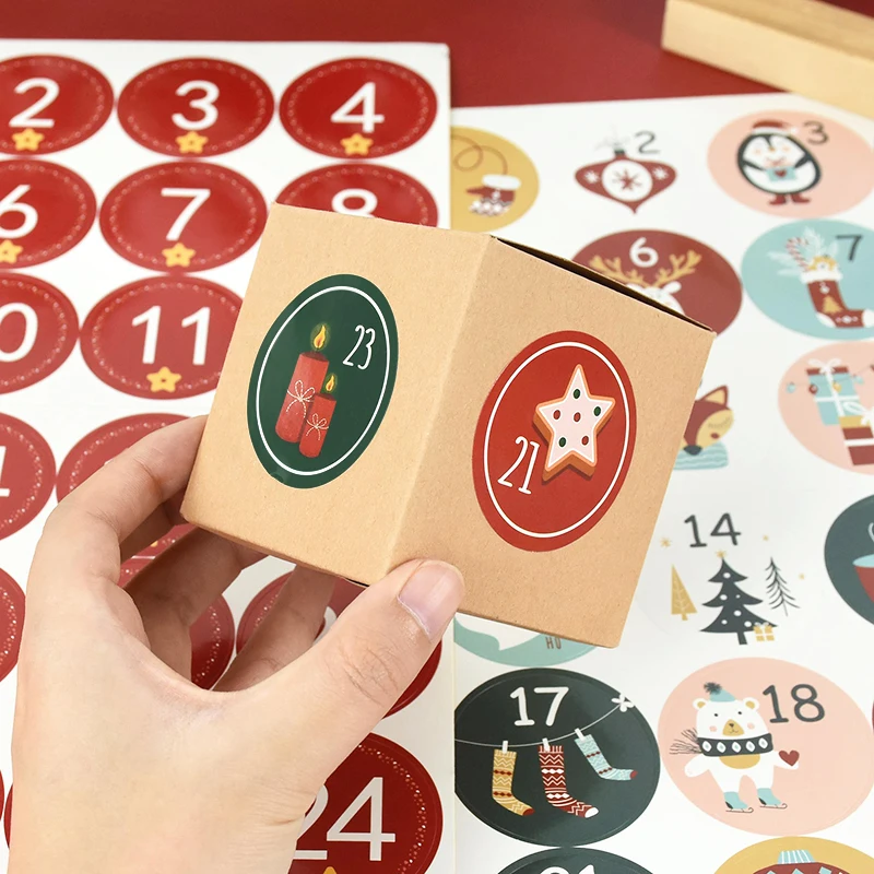 Description Picture 6 of item1/3/5Sheet Christmas Advent Calendar Stickers Xmas Countdown Gift Packaging Label Sticker Merry Christmas Party Decor New Year