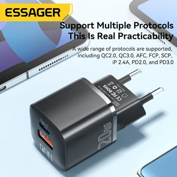 Essager 20W GaN USB Type C Charger PD Fast Charge Phone QC 3.0 Quick Chargers For iPhone 14 13 12 11 Pro Max Mini iPad Charging 5