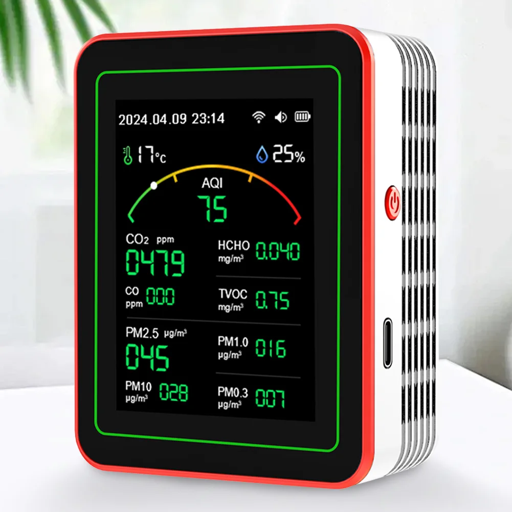 Tuya WiFi 15 in 1 Portable AQI PM0.3 PM1.0 PM2.5 PM10 Tester APP Control Household CO CO2 TVOC HCHO Tester Multifunctional Clock
