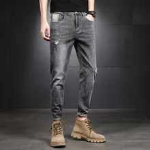 Fashion Men's Jeans Trousers Cotton Straight Elastic Business Pants Classic Style Jeans Denim Male Pants