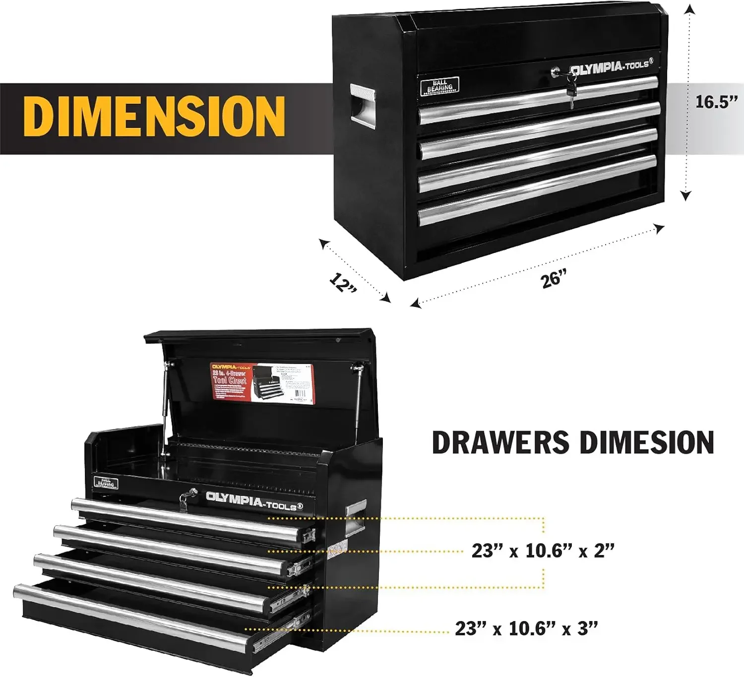 Tools Portable Metal Tool Chest Box with Drawers - 26" Tool Chest Cabinet Ball Bearing Slide Drawers Locking Storage Gar 2
