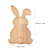 Rabbit Serving Tray Wood Plate Fruit Dessert Dish Wicker Kids Wooden Khaki Easter Bunny Food Baby 2