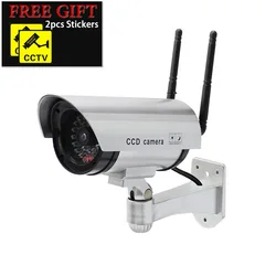 Dual Antenna Fake Wireless Security Camera with Flashing LED (Silver)