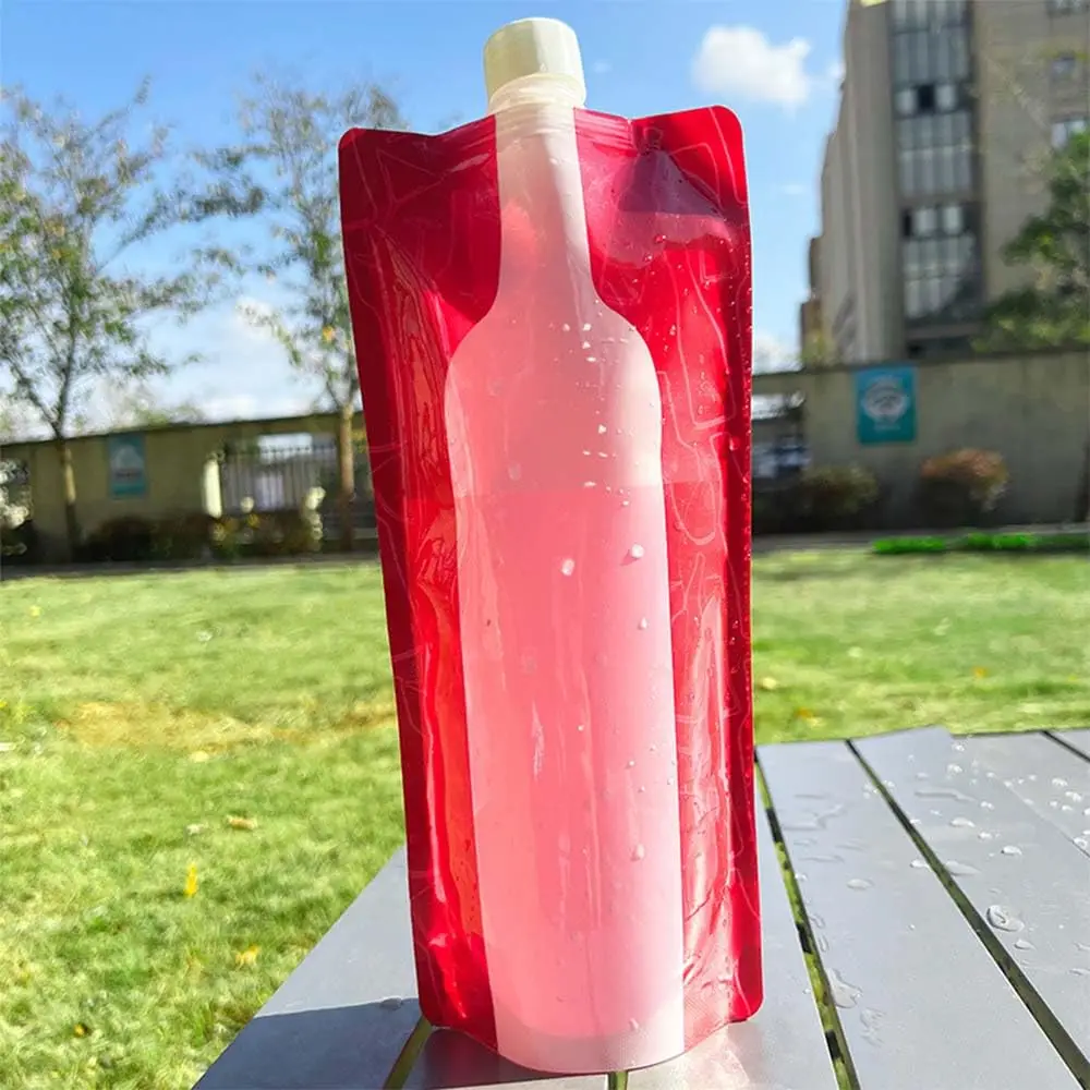 750ML Folding Water Bag with Suction Nozzle Leak Proof Portable Beverage Bottle Food Grade Plastic Wine Bags Wine Bottom Pouch