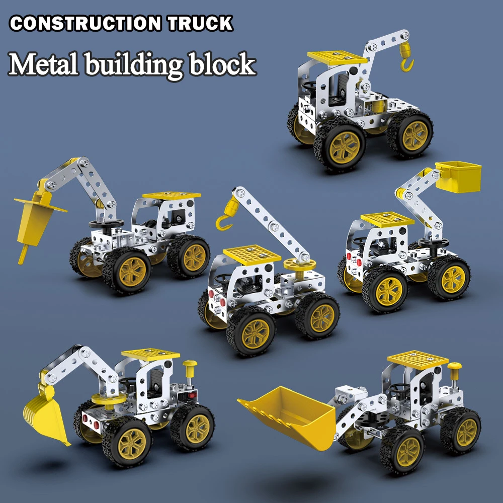 

Metal Building Block Assembly Toy Excavator Bulldozer Crane Model 3D Three-dimensional Nut Disassembly Toy for Boy