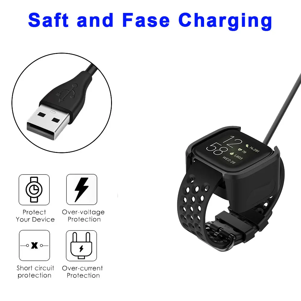 USB Charger For Fitbit Versa2 Smart Bracelet USB Charging Cable For Fitbit Versa Lite Versa 2 Cable Cord Clip Dock Accessories 2
