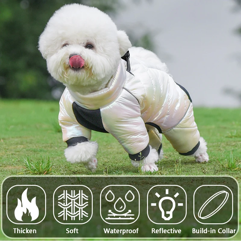 thumbnail image 2 of Chaqueta de plumón de invierno para perros, ropa impermeable para perros pequeños, collar incorporado, mono reflectante para cachorros, abrigo para mascotas, bulldog francés, 2 of 6