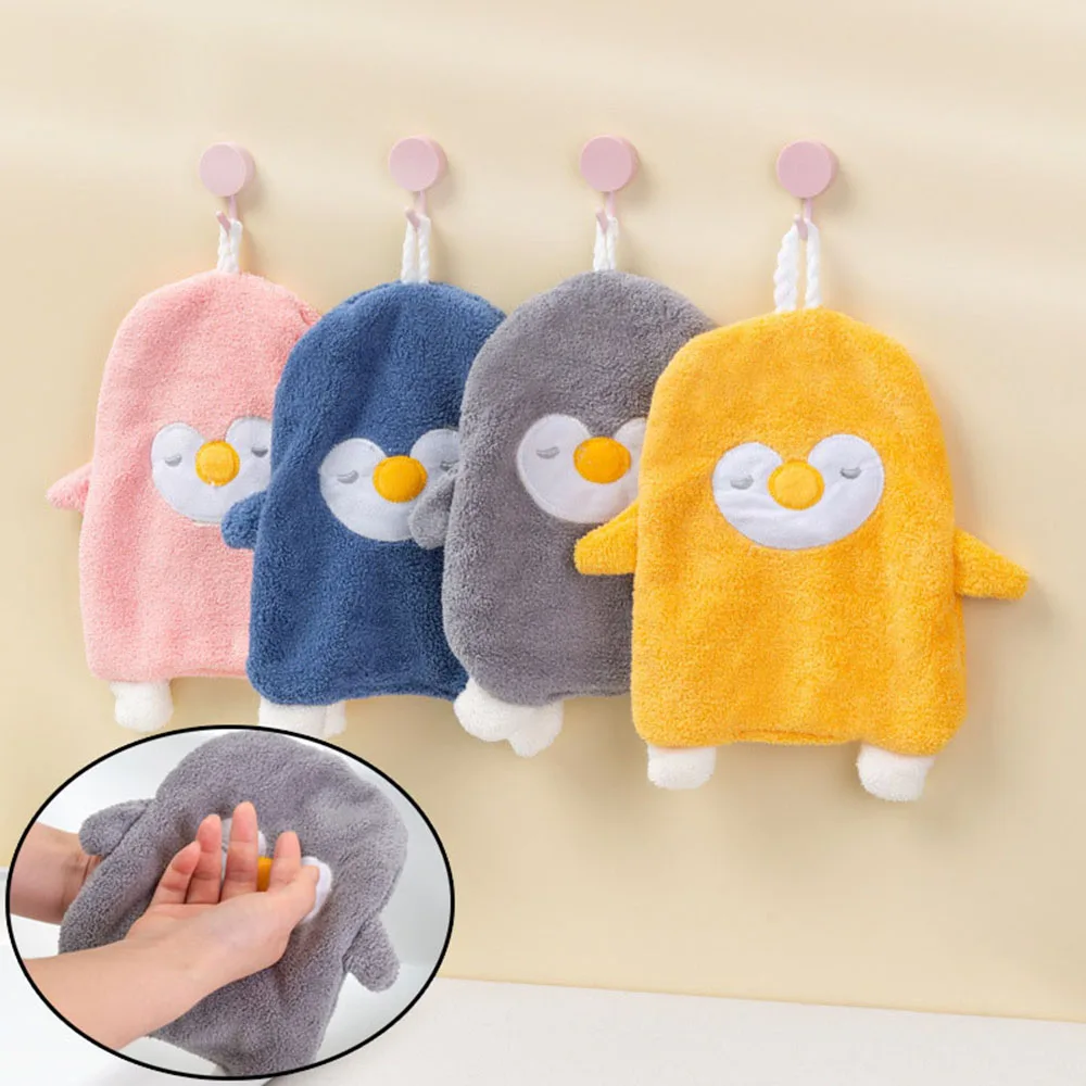 

Penguin Microfiber Towel Super Absorbent Hand Towel Soft Coral Kitchen Cleaning Cloth Hanging Kids Bathing Towels Hand Wipes