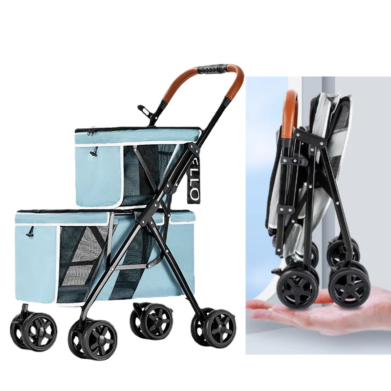 

Detachable 2 Layer Pet Stroller Foldable Dog Trolley Portable Cat Cage Cat Carrier Dog Stroller Load Bearing 12kg Dog Carrier