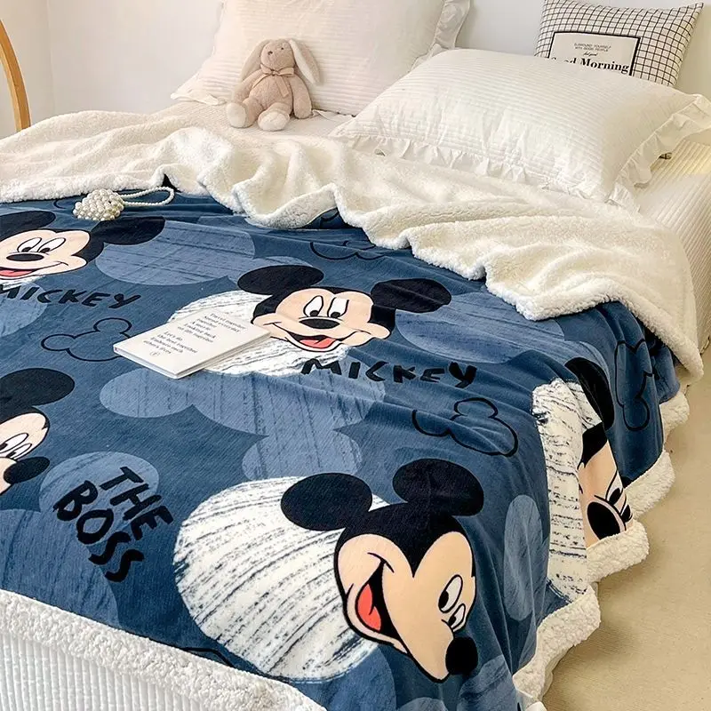 

Disney Cartoon Cute Pooh Mickey Mickey Lamb Fleece Blanket for Children Nap Plush Sofa Blanket Office Lunch Break Quilt