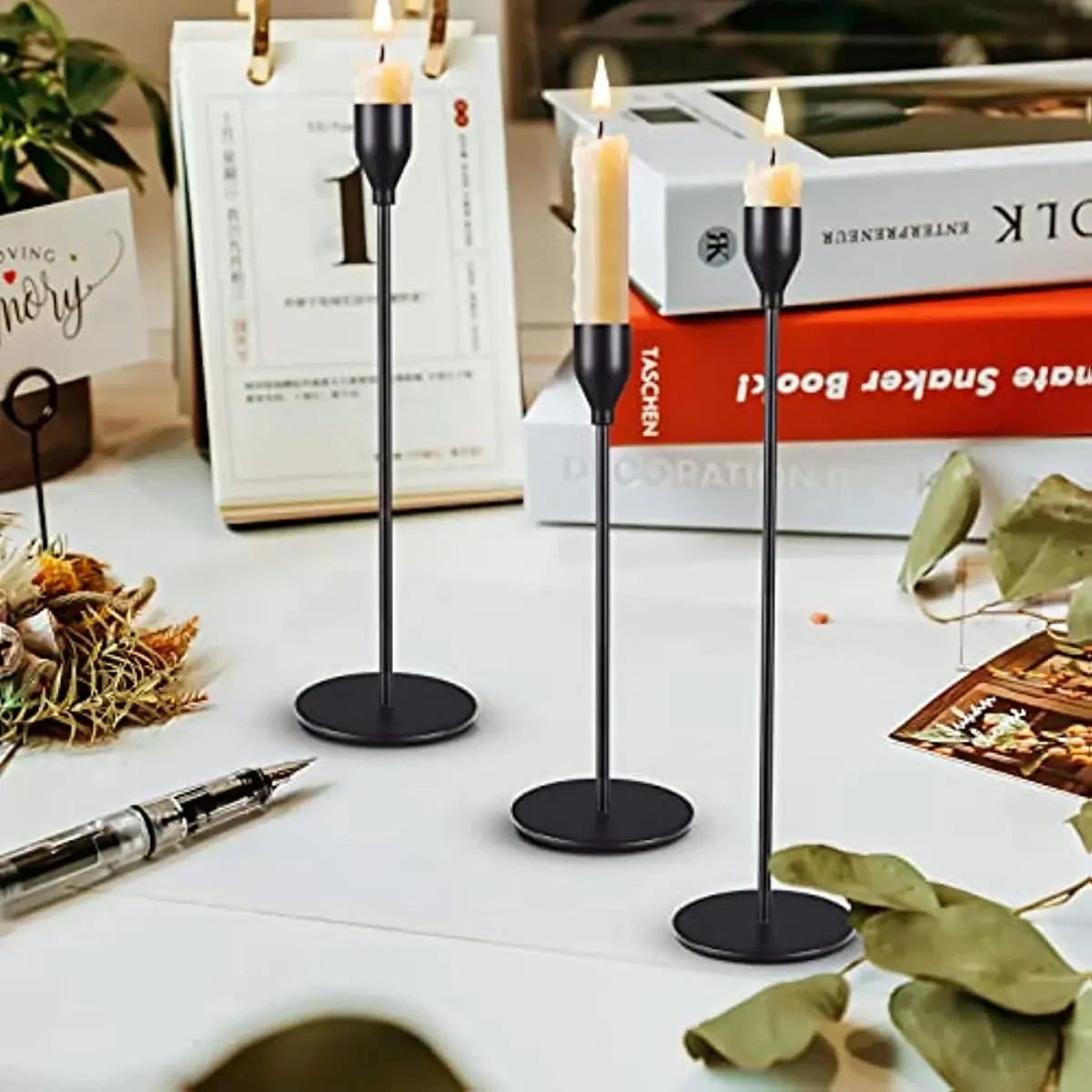 

Set of 12 Black Candlestick Elegant Taper Black Candlestick Holder Metal Candle Holder Black Tall Candle Holders for Wedding