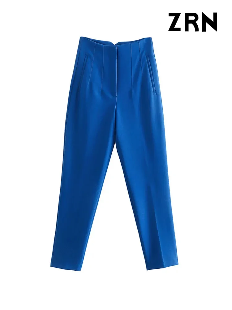 ZRN Women Chic Fashion With Seam Detail Office Wear Pants Vintage High Waist Zipper Fly Female Ankle Trousers Mujer