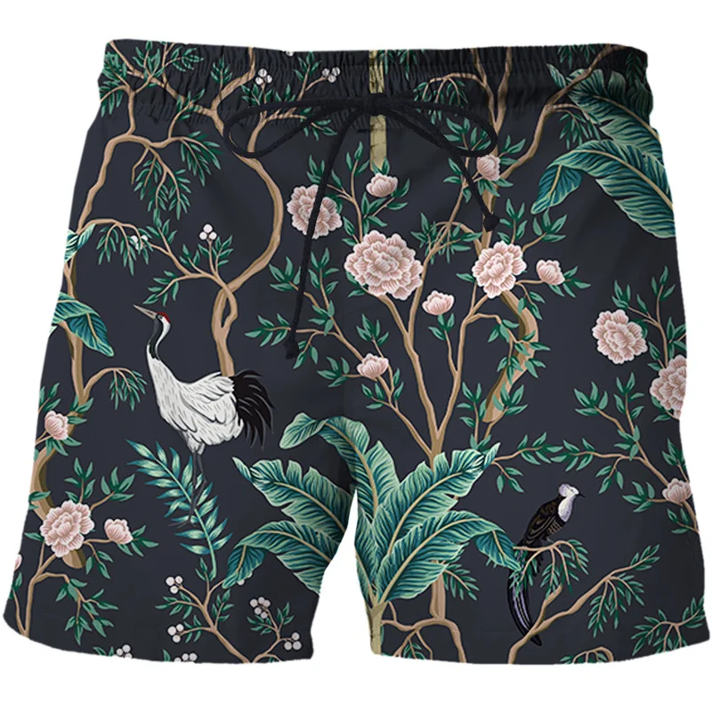 Summer Woods Peacock Short Pants Women Men 3D Printed Swimsuit Swim Trunks Beach Shorts Skateboard Sport Cool Gym Ice Shorts 2