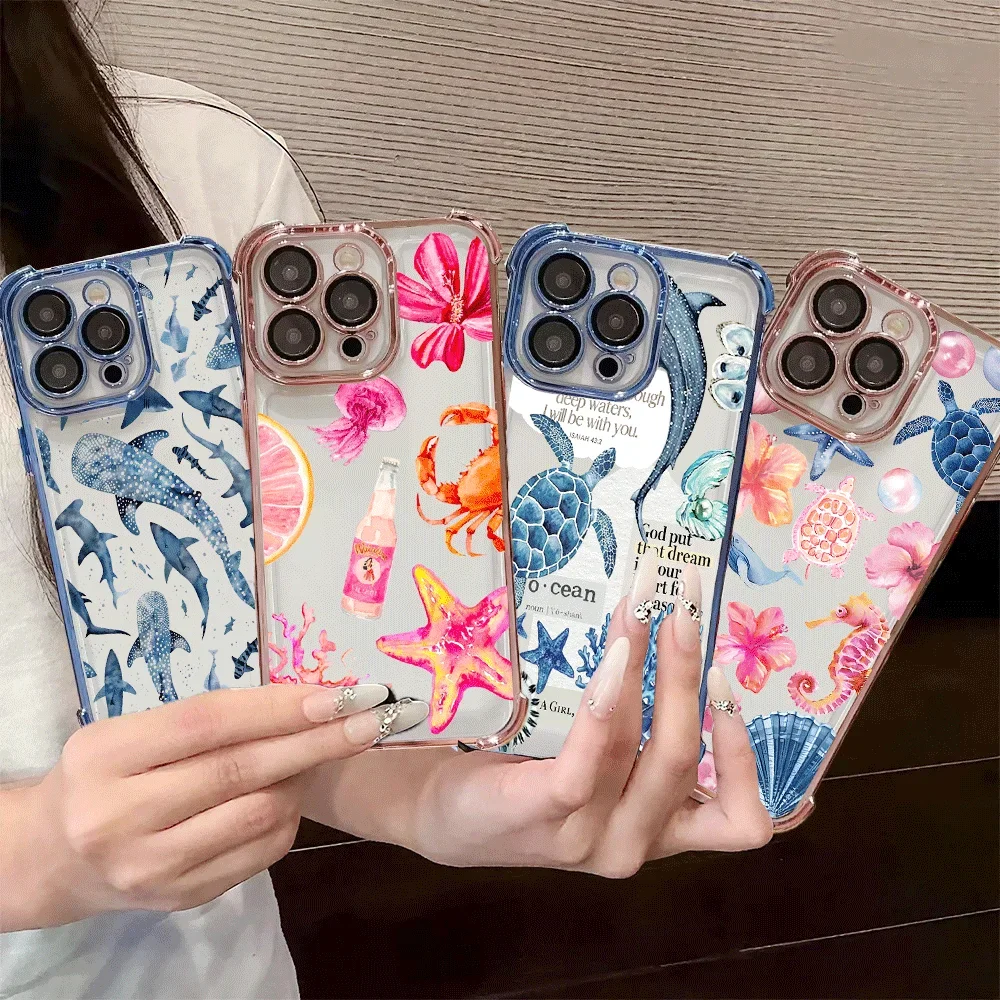 Ocean Jellyfish Shark Scenery Clear Soft Phone Case Cover