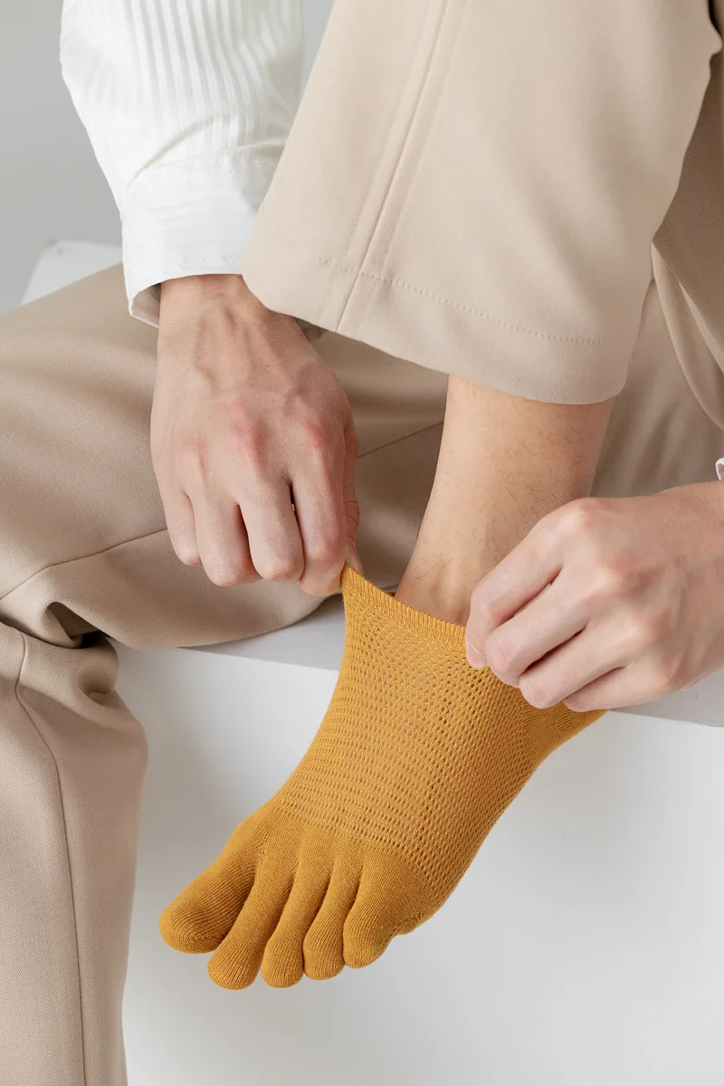 3 Paar Herrenmode offene Zehen schweiß absorbierende Boots socken Baumwolle atmungsaktive unsichtbare Knöchel kurze Socken elastische Mann Fingers ocken – Detail 12