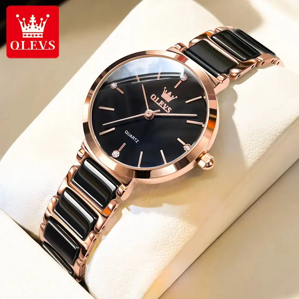 OLEVS Luxury Watch for Women Fashion Stainless Steel Ceramics Strap Waterproof Casual Elegant Women's Quartz Watch Reloj Mujer