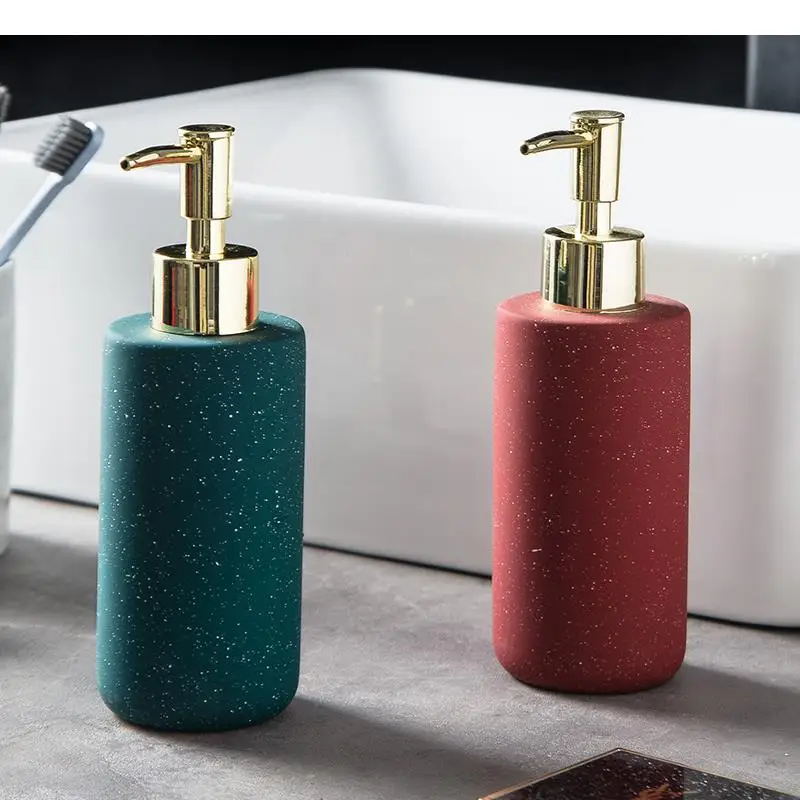 Portable Ceramic Hand Sanitizer Bottle Bathroom Toilet Shower Gel Lotion Bottle Press Type Shampoo Container Sanitary Ware Suite