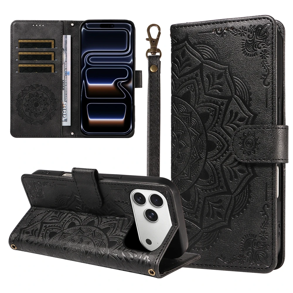 3D Embossed Mandala Flower Magnetic Leather Wallet Flip Cover