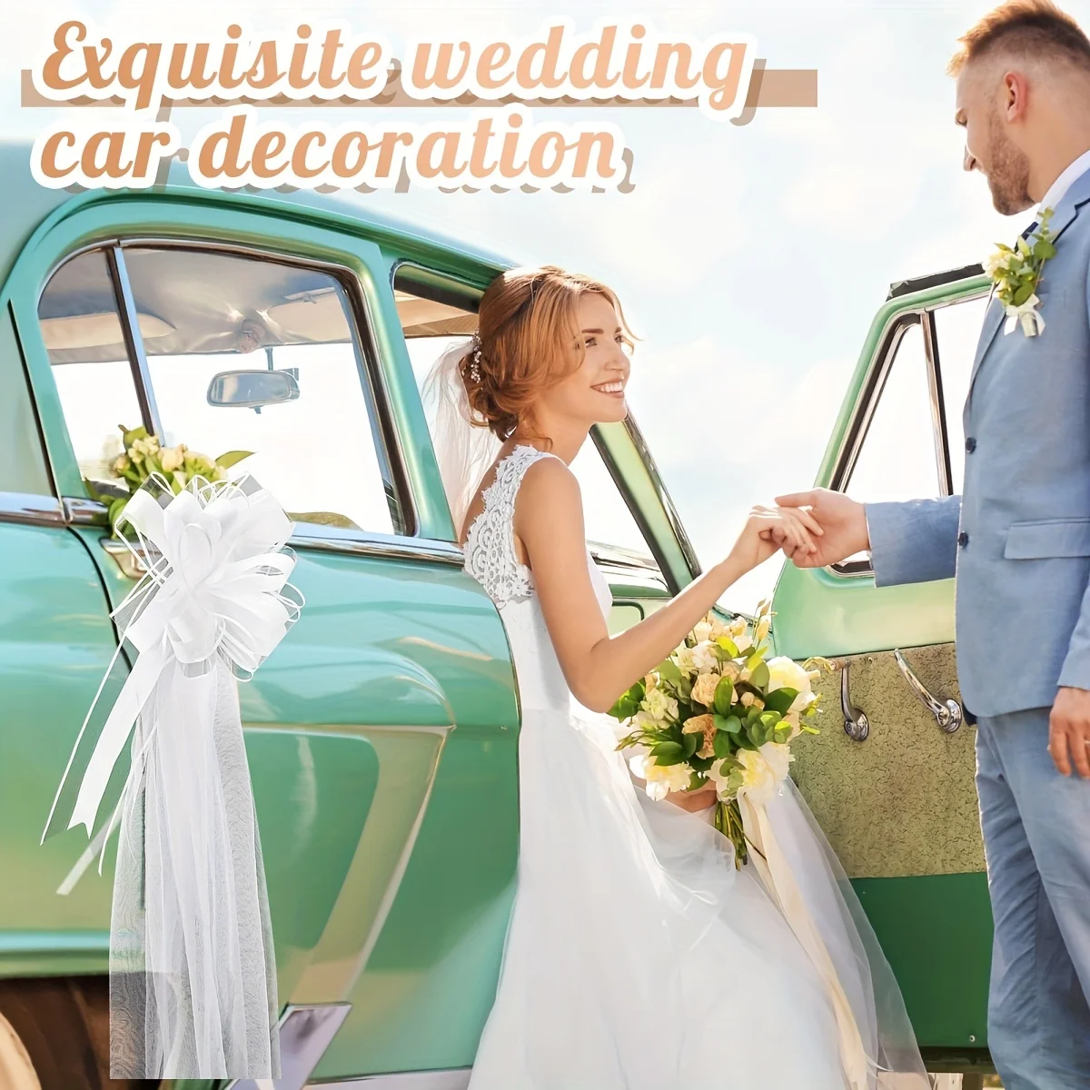 Wooden Wedding Supplies 4-piece set of white wedding bench bows wedding and church chair aisle decorations car decorations