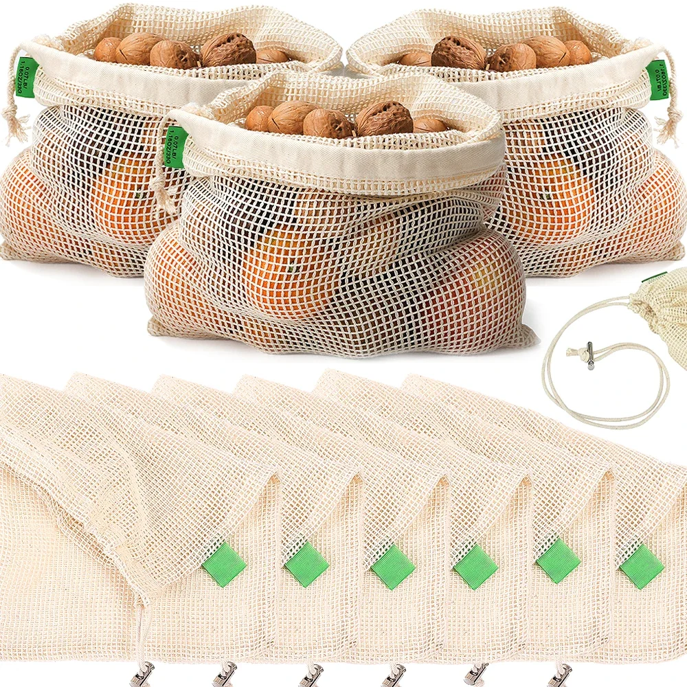 

Drawstring Bag Cotton Shopping Bag Eco-Friendly Folding Tote Portable Handbags Home Kitchen Grocery Vegetable Fruit Storage Sack
