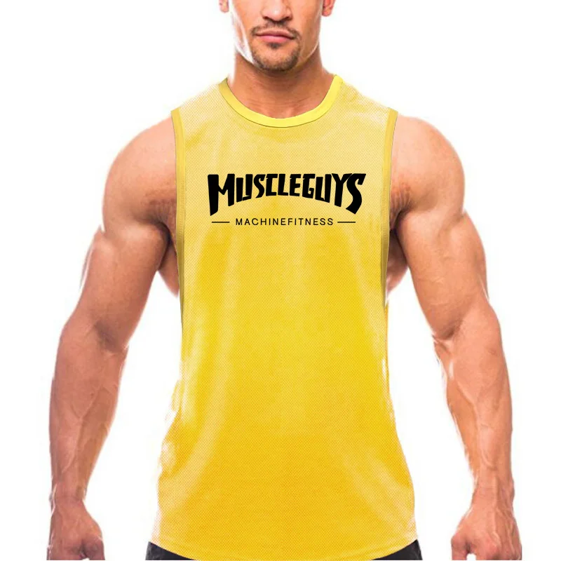Mens Sports Running Vest Summer Mesh Breathable Sleeveless T-Shirt Gym Muscle Fashion High Quality Quick Dry Tank To