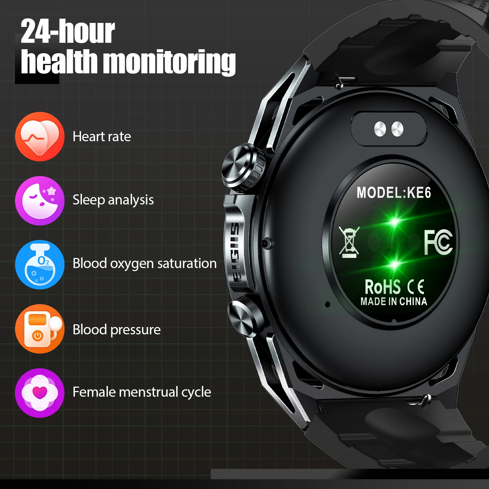 LaNikar New KE6 Smart Watch 1.43" AMOLED Display Men Black Sports Watch KE Series Bluetooth Call Health Monitor IP68 Waterproof - Image 2