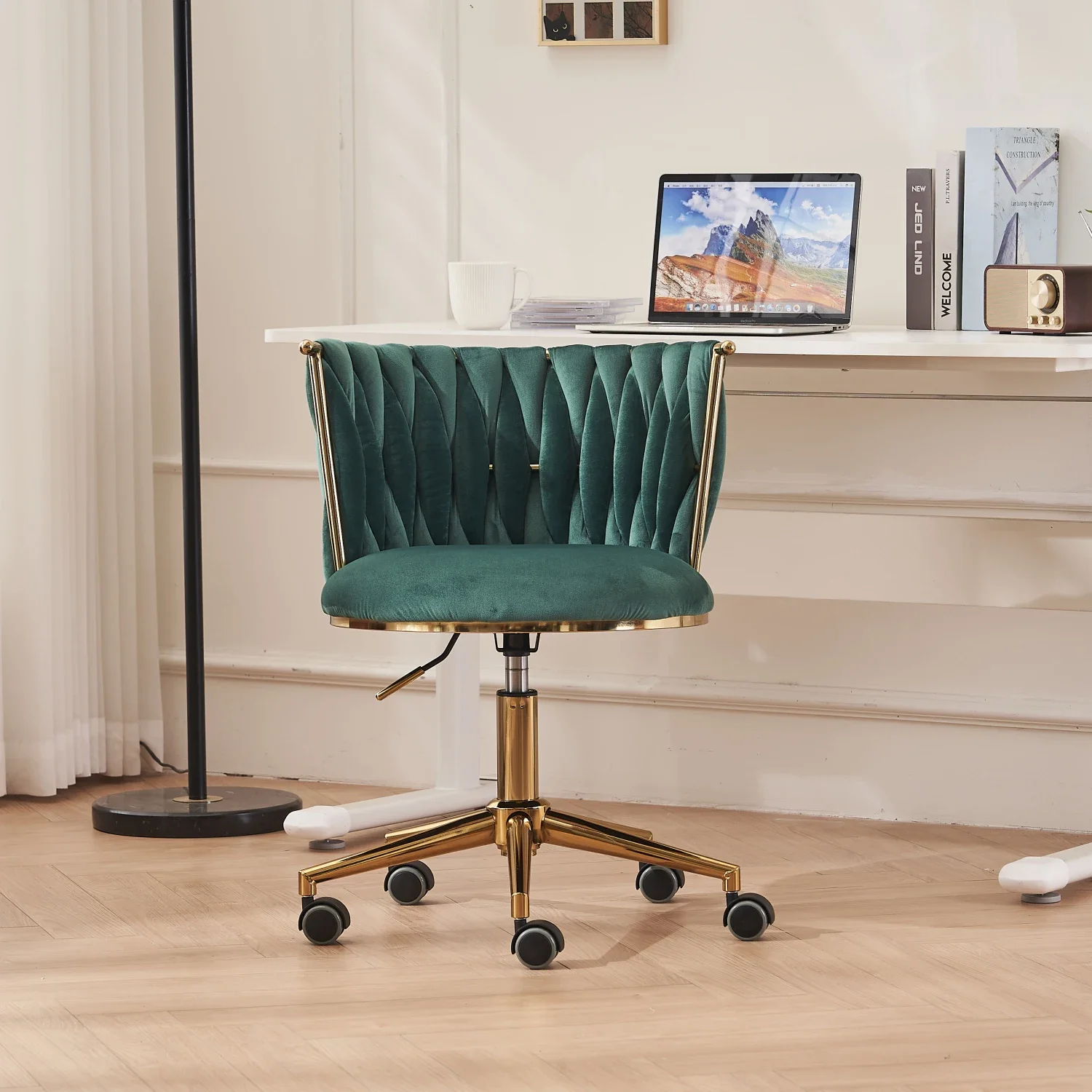 

Office Desk Chair, Upholstered Home Office Desk Chairs with Adjustable Swivel Wheels, Ergonomic Office Chair for Living Room, Be