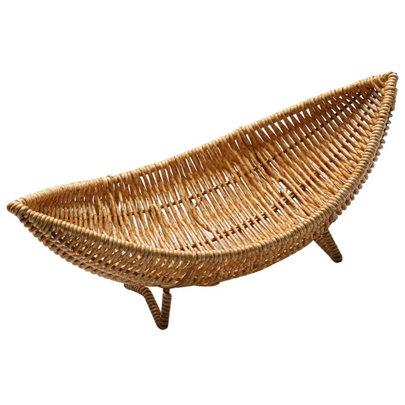 ABKW-Fruit Baskets Imitation Rattan Handwoven Plate Trays Bread Wicker Serving Tray French Fries Boat Storage Bowls Platters