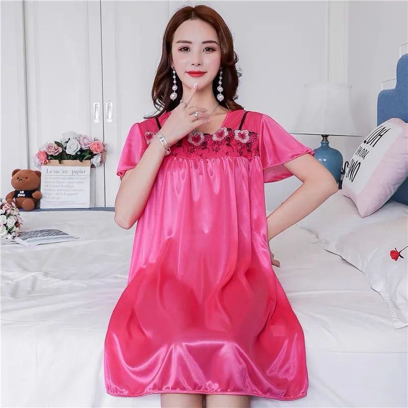 Women Cool Silk Night Gowns Sleepwear Nightwear Long Sleeping Luxury Nightgown Women Lounge Nighties Ladies Home Dressing