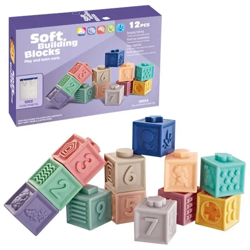 

Montessori Stacking Building Blocks 12pcs Sensory Developmental Education Toys For Kids Colorful Teething Chewing Educational