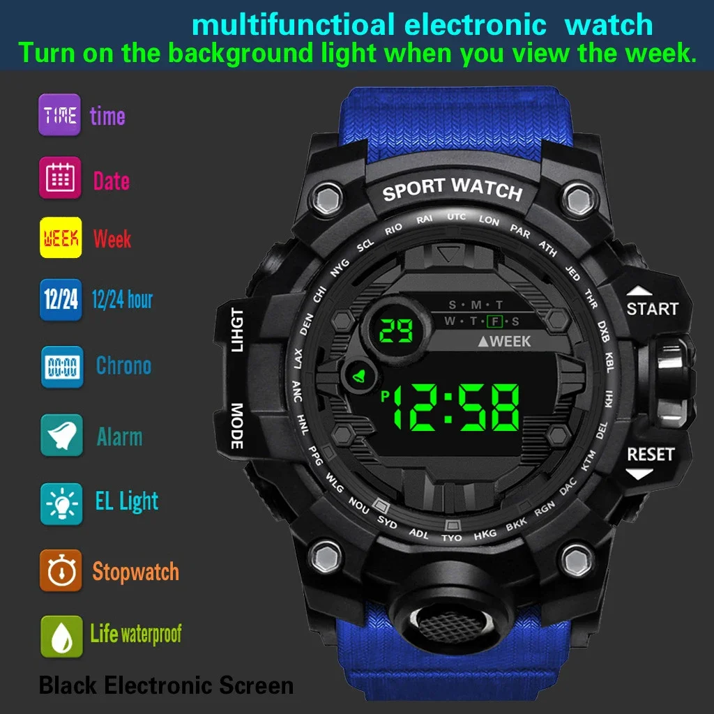 Y12 Men's Watches Big Dial LED Digital Watch Multifunction Men Sports Watch Alarm Clock Stopwatch Fitness Electronic Wristwatch view 4