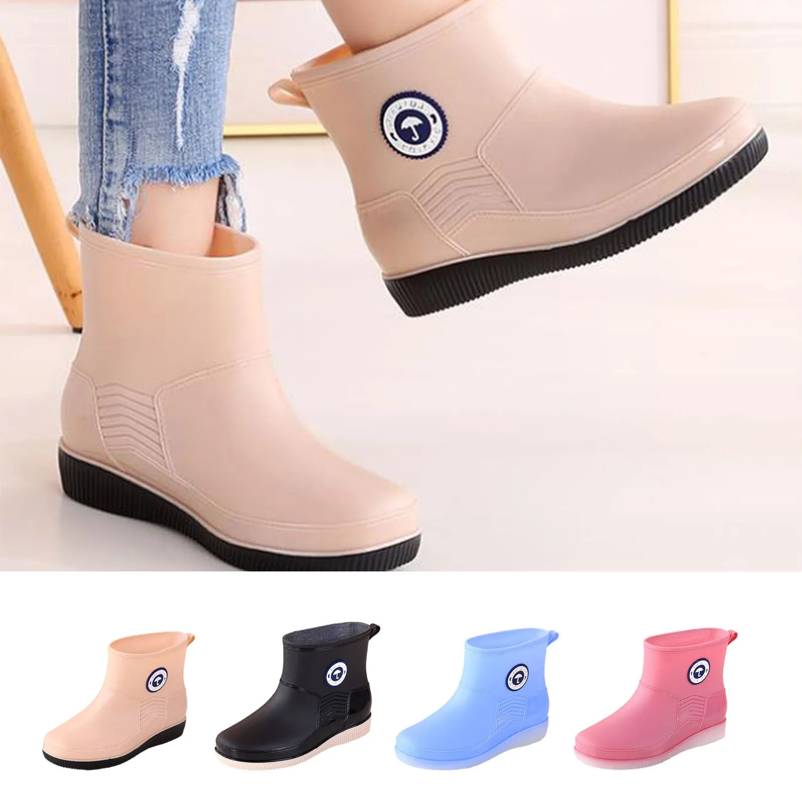 

Short Water Shoes With Cotton For Warmth Daily Shoes Fashionable Women Rain Boots Rain Shoes Short Lace up Boots for Women